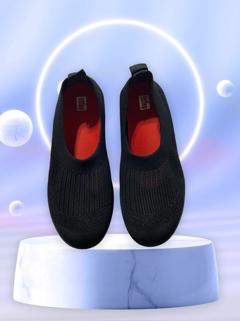Fitflop Flats Ballet Uber Knit Slip On Stretch Like NEW All Black Size 10